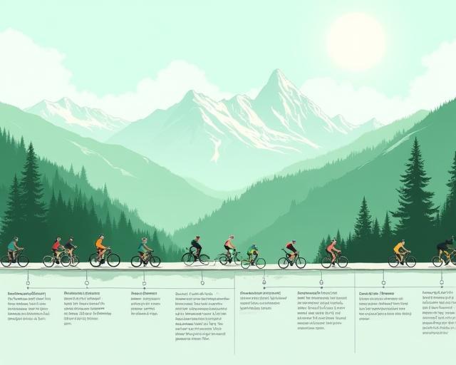 Illustration einer Fahrrad-Timeline vor den Schweizer Alpen